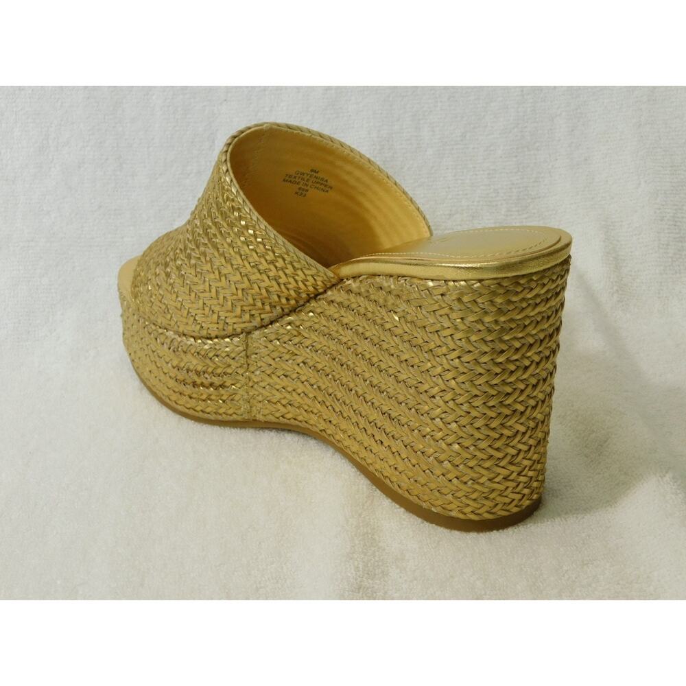 W608 Guess Gold Yenisa Single Band Slide Platform Wedge Sandal Size 9 M - Picture 3 of 5